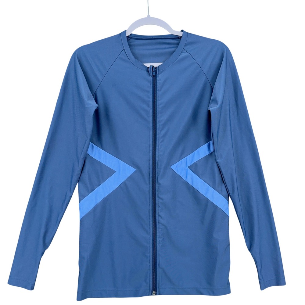 SwimZip Rash Guard Women L Polyester Spandex Blue Full Zip Long Sleeve
